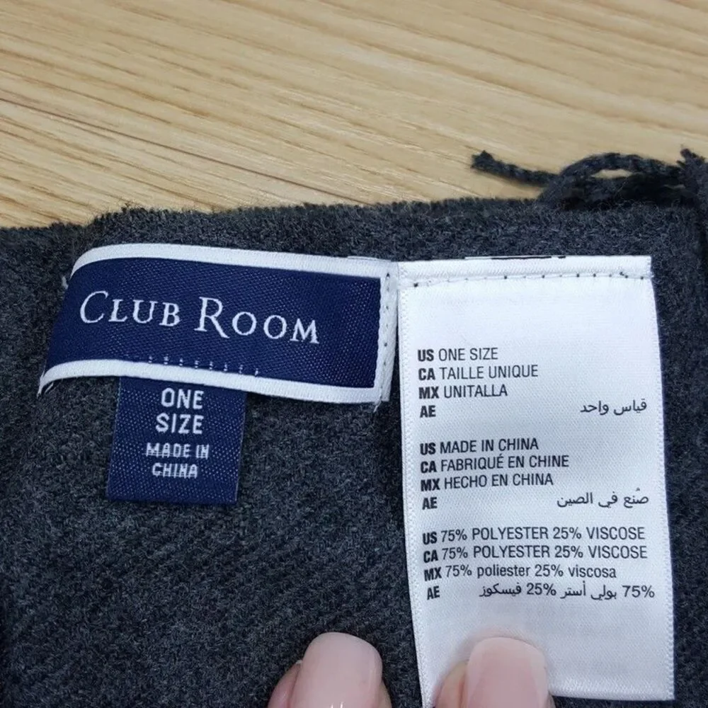 CLUB ROOM Mens Scarf Gray Fringe Long Rectangle Soft Knit